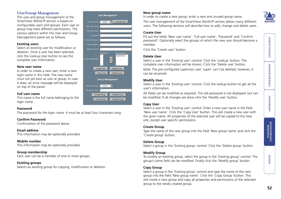 User/group management | Adder Technology Switch User Manual | Page 53 / 70