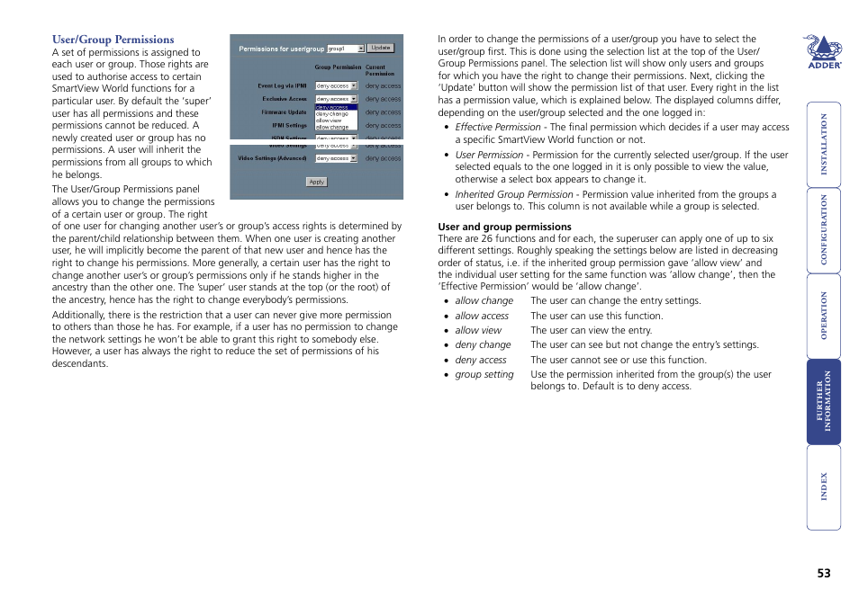 User/group permissions | Adder Technology Switch User Manual | Page 54 / 70