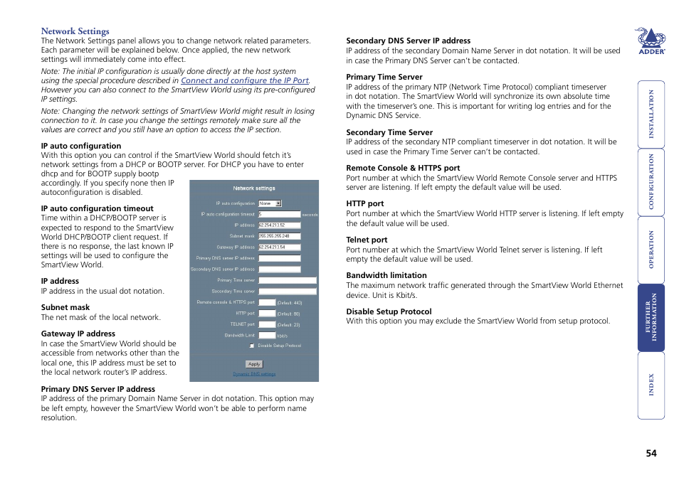 Network settings | Adder Technology Switch User Manual | Page 55 / 70