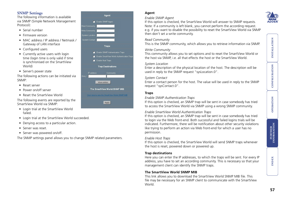 Snmp settings | Adder Technology Switch User Manual | Page 58 / 70