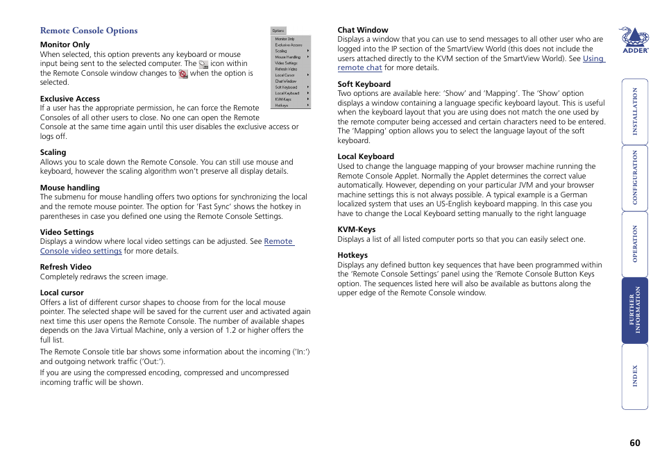 Remote console options | Adder Technology Switch User Manual | Page 61 / 70