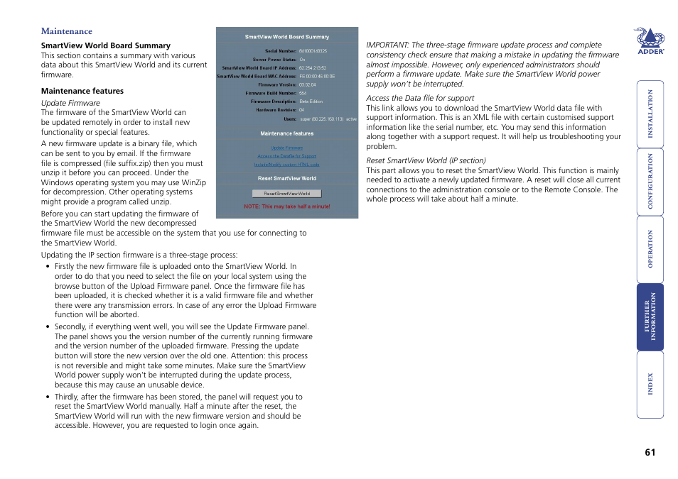 Maintenance | Adder Technology Switch User Manual | Page 62 / 70