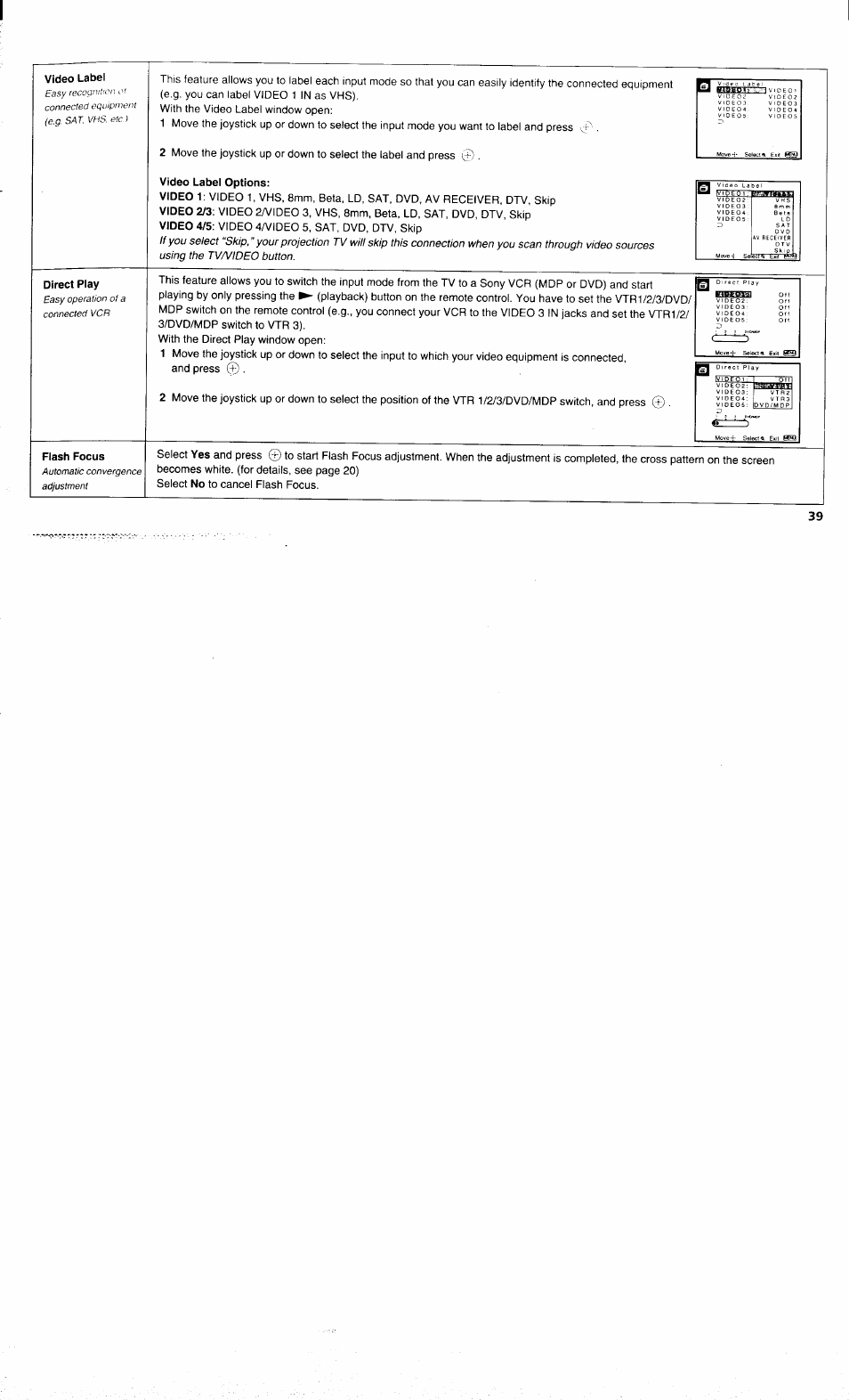 Video label, Video label options, Ideo | Sony KP-48V80 User Manual | Page 43 / 62