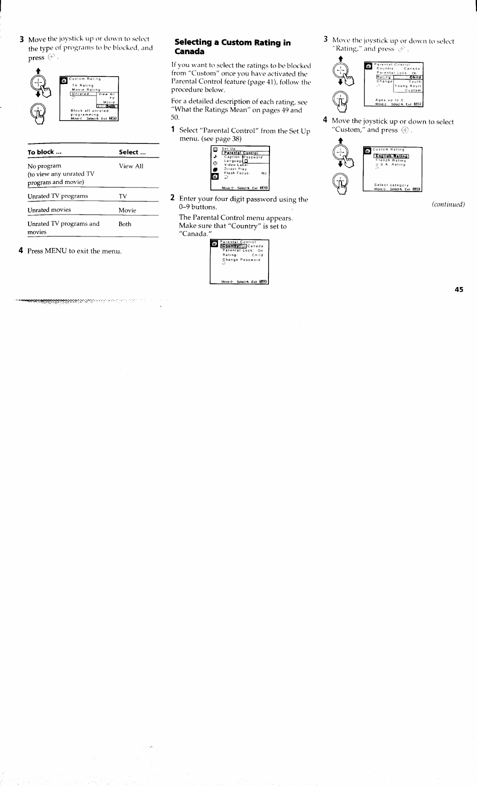 Selecting a custom rating in canada | Sony KP-48V80 User Manual | Page 49 / 62