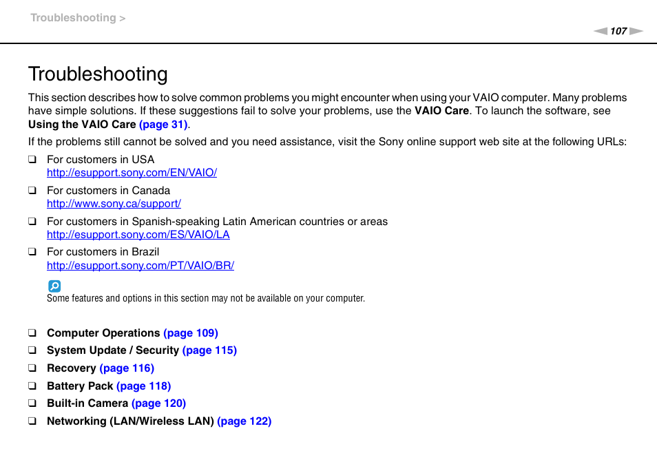 Troubleshooting | Sony VPCEE45FX User Manual | Page 107 / 151