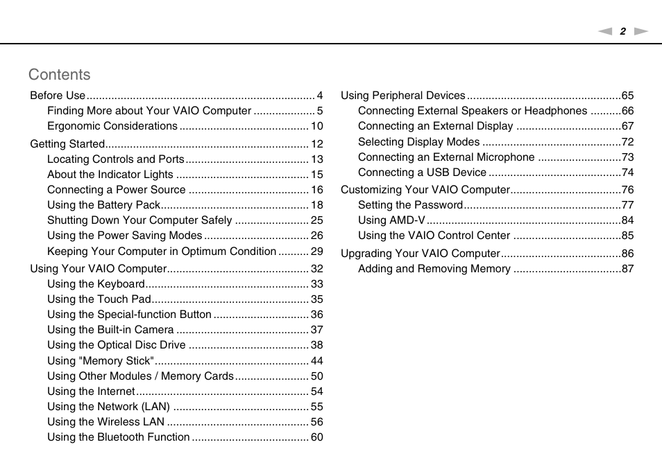 Sony VPCEE45FX User Manual | Page 2 / 151