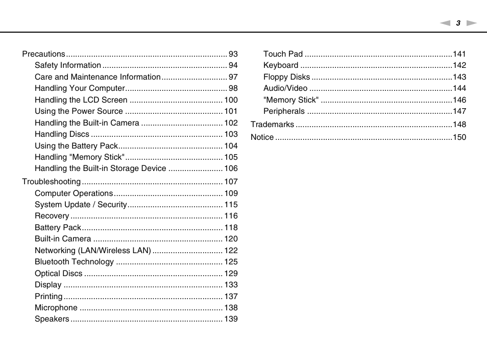 Sony VPCEE45FX User Manual | Page 3 / 151