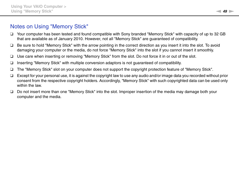Sony VPCEE45FX User Manual | Page 49 / 151