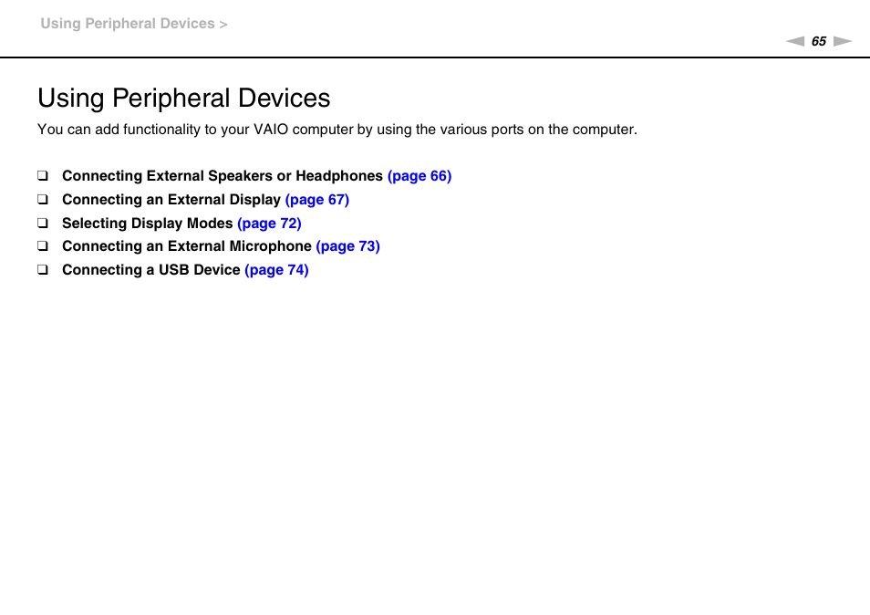 Using peripheral devices | Sony VPCEE45FX User Manual | Page 65 / 151