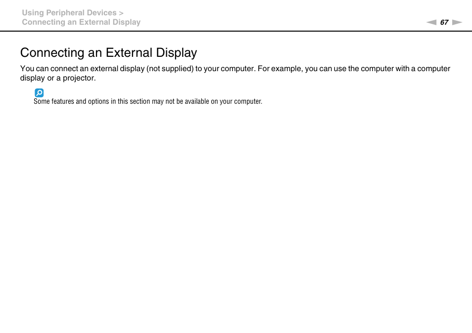Connecting an external display | Sony VPCEE45FX User Manual | Page 67 / 151