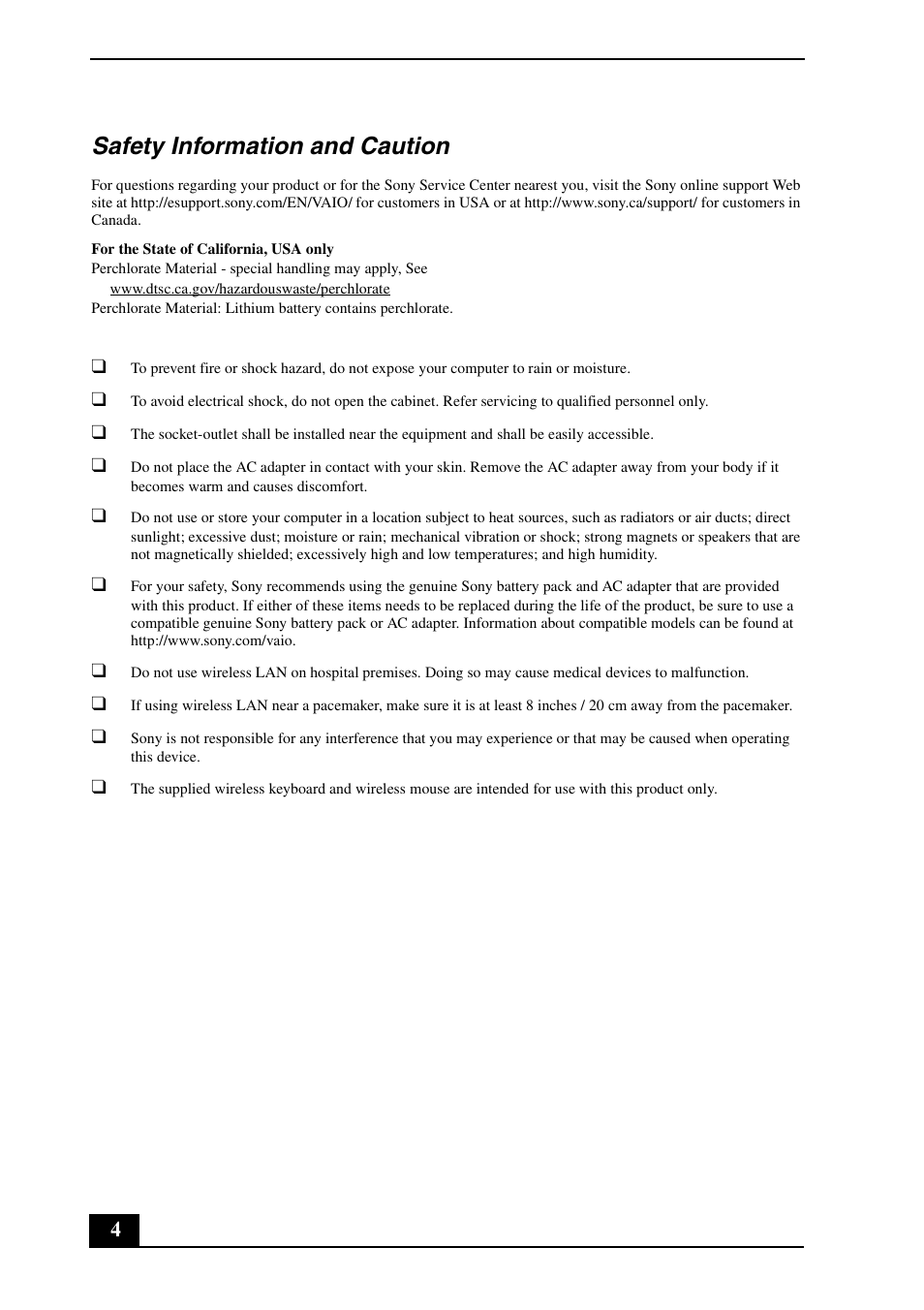 Safety information and caution | Sony VPCJ114FX User Manual | Page 4 / 20