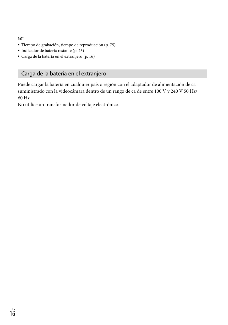 Carga de la batería en el extranjero | Sony HDR-PJ710V User Manual | Page 110 / 191