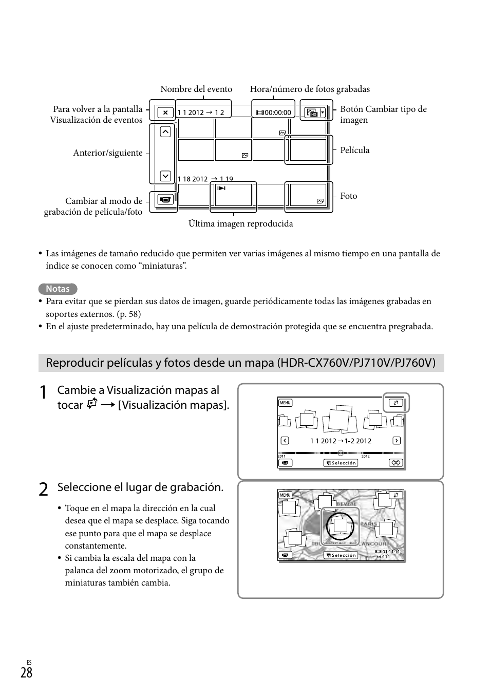 Pj760v), Seleccione el lugar de grabación | Sony HDR-PJ710V User Manual | Page 122 / 191