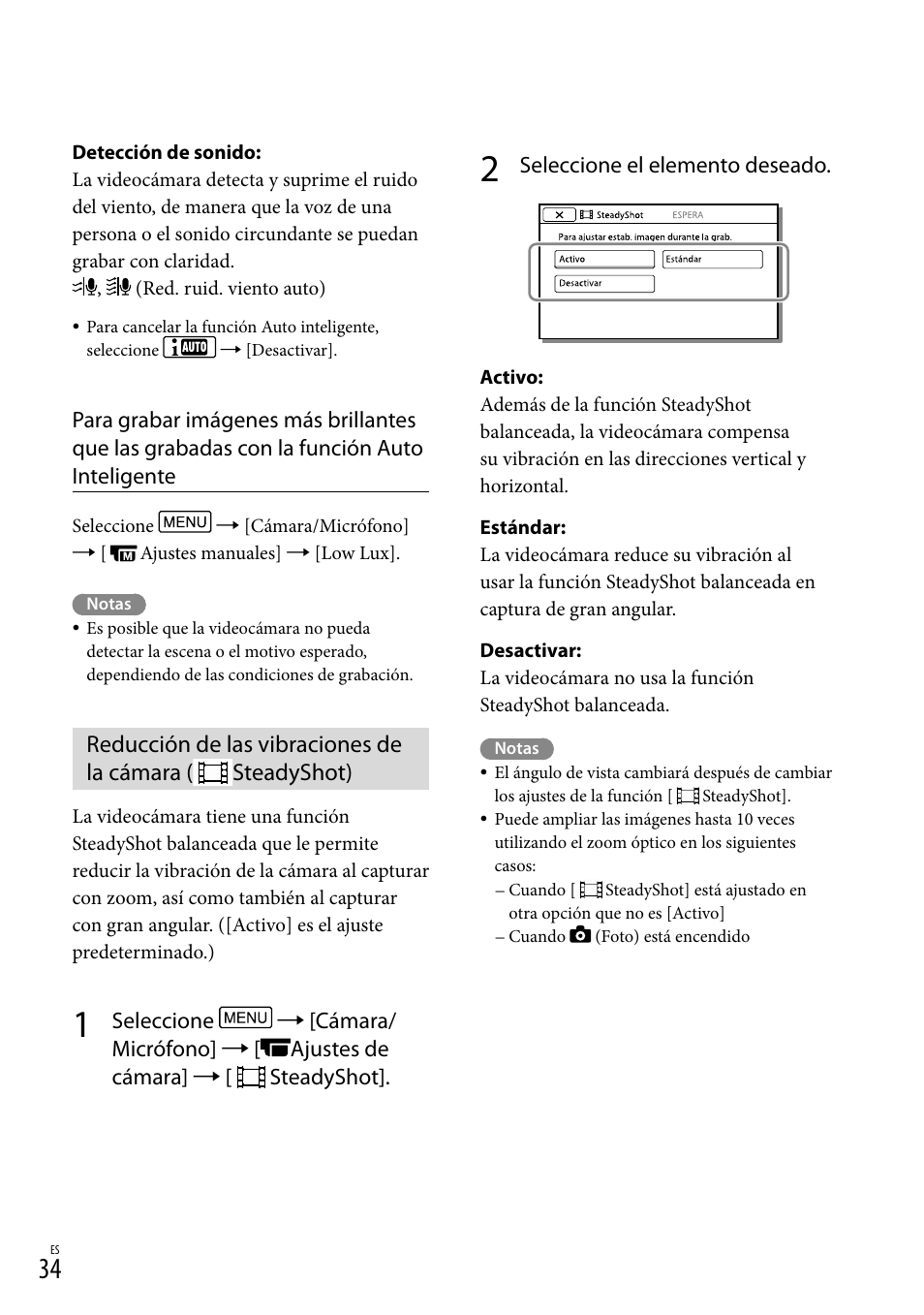 Reducción de las vibraciones de la cámara, Steadyshot) | Sony HDR-PJ710V User Manual | Page 128 / 191