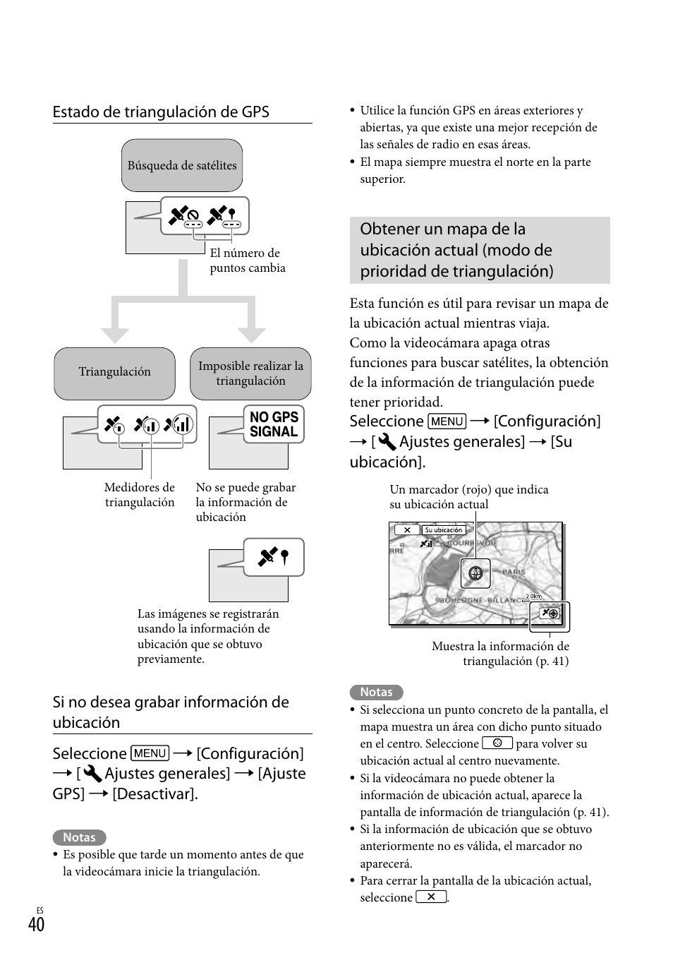 Triangulación), Seleccione  [configuración, Ajustes generales | Su ubicación | Sony HDR-PJ710V User Manual | Page 134 / 191