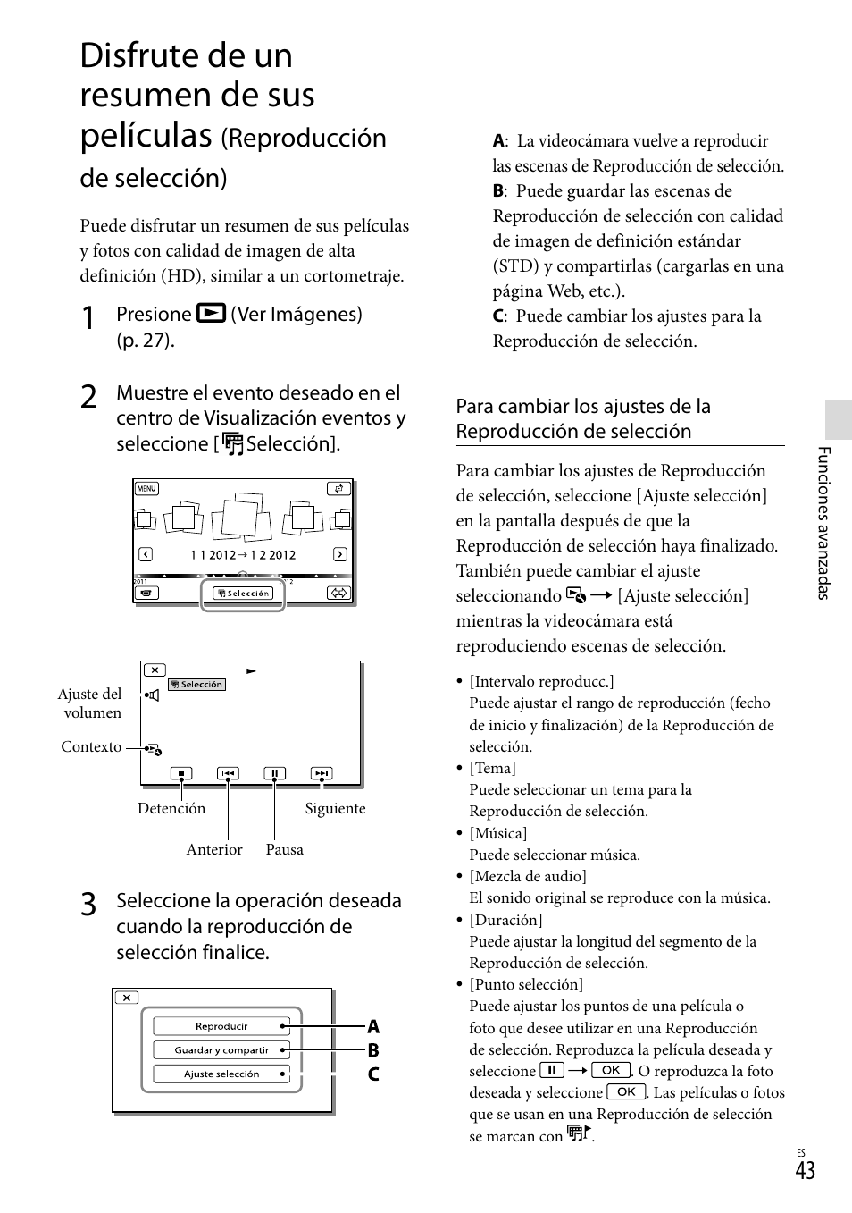 Disfrute de un resumen de sus películas, Reproducción de selección) | Sony HDR-PJ710V User Manual | Page 137 / 191