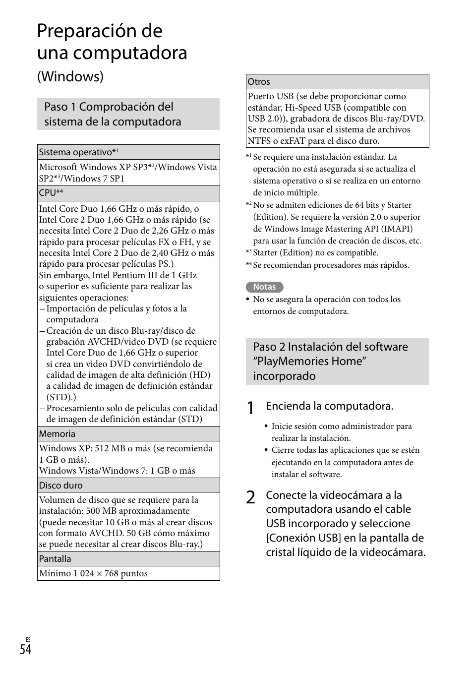 Preparación de una computadora (windows), Paso 1 comprobación del sistema de la computadora, Preparación de una computadora | Windows), Encienda la computadora | Sony HDR-PJ710V User Manual | Page 148 / 191