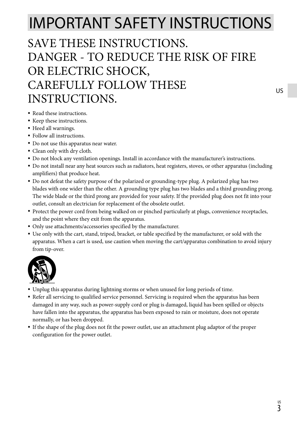 Important safety instructions, Carefully follow these instructions | Sony HDR-PJ710V User Manual | Page 3 / 191