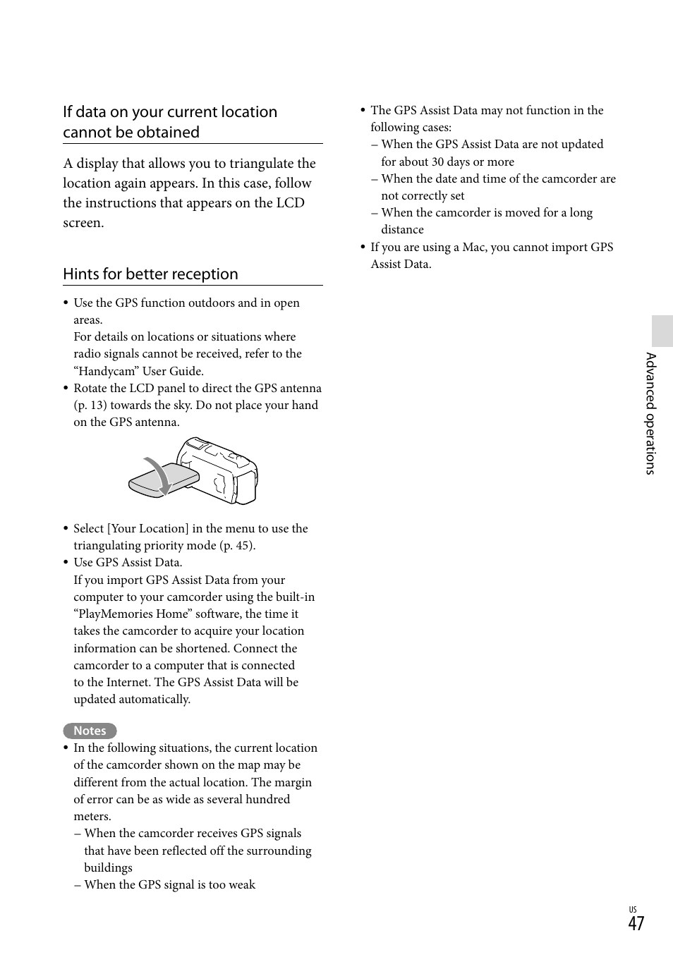 Hints for better reception | Sony HDR-PJ710V User Manual | Page 47 / 191