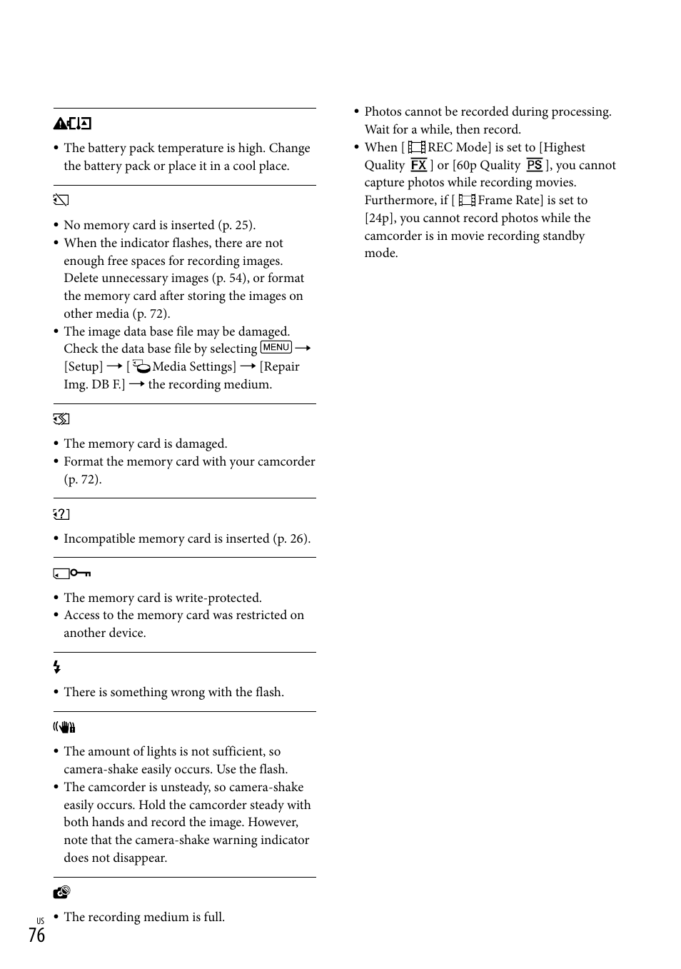76), and | Sony HDR-PJ710V User Manual | Page 76 / 191