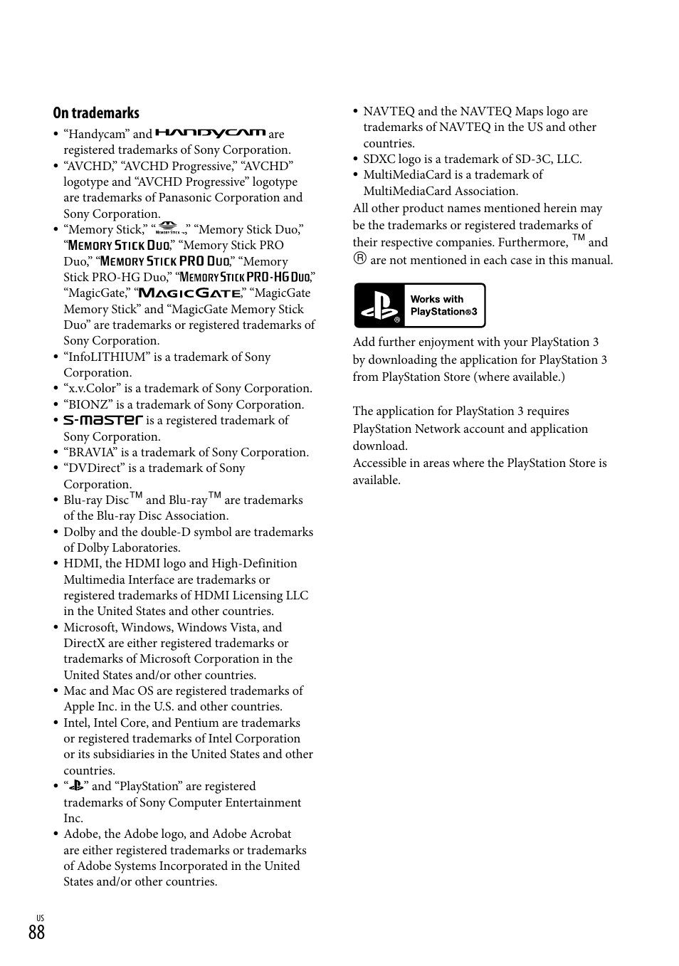 On trademarks | Sony HDR-PJ710V User Manual | Page 88 / 191