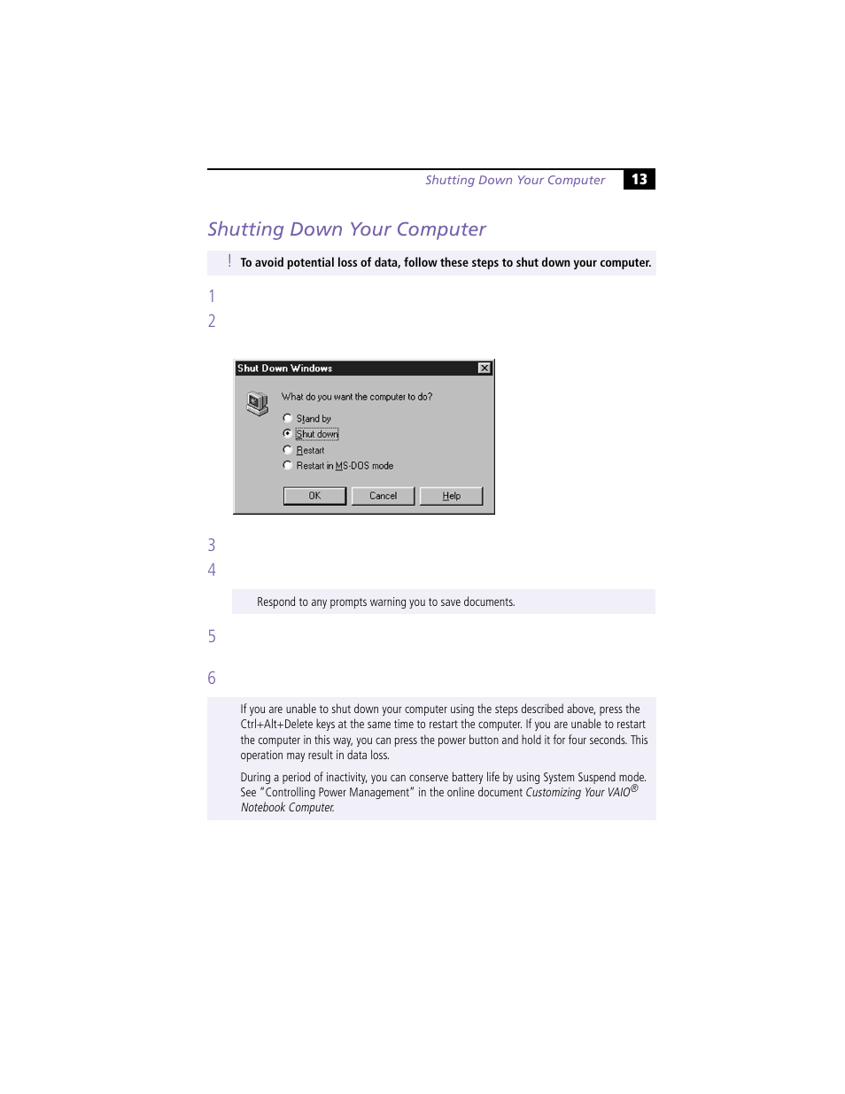 Shutting down your computer | Sony PCG-F390 User Manual | Page 23 / 97