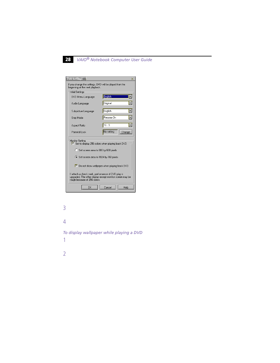 To display wallpaper while playing a dvd | Sony PCG-F390 User Manual | Page 38 / 97