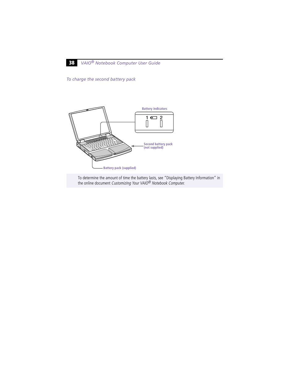 To charge the second battery pack | Sony PCG-F390 User Manual | Page 48 / 97