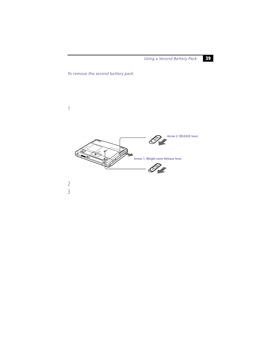 To remove the second battery pack | Sony PCG-F390 User Manual | Page 49 / 97