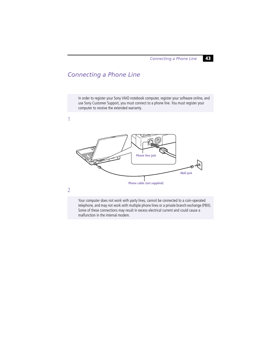 Connecting a phone line | Sony PCG-F390 User Manual | Page 53 / 97