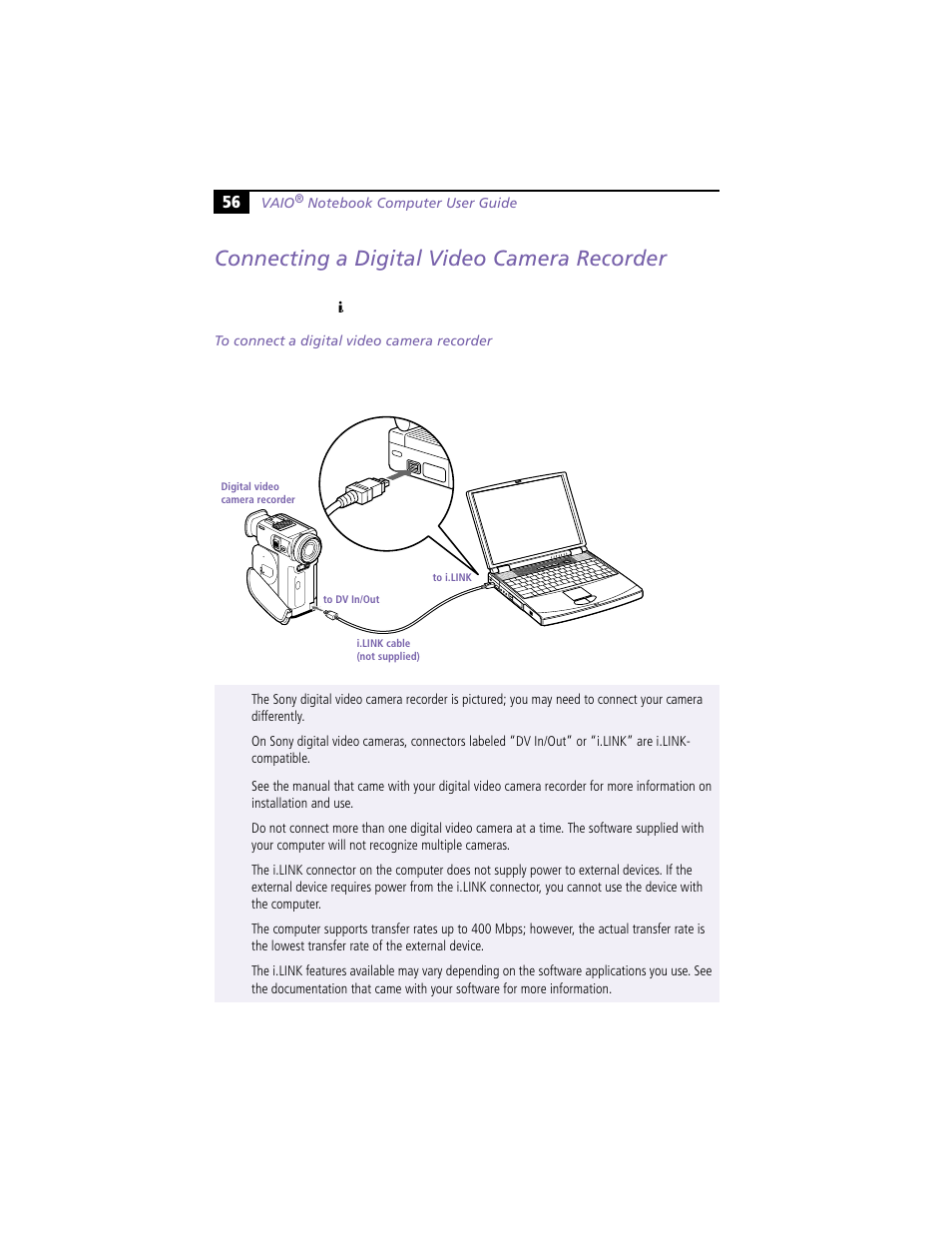 Connecting a digital video camera recorder, To connect a digital video camera recorder | Sony PCG-F390 User Manual | Page 66 / 97