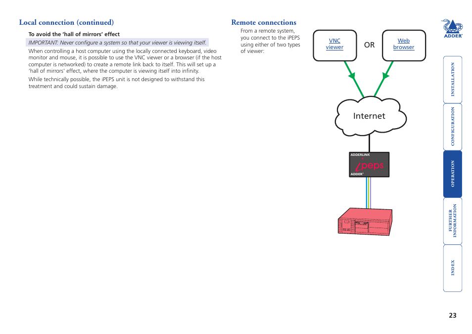 Remote connections, Remote connection, By network link | Internet | Adder Technology AdderLink iPEPS User Manual | Page 24 / 69