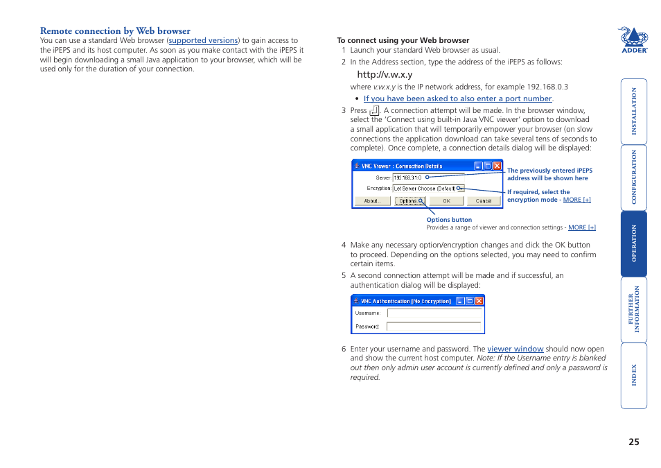 Remote connection by web browser, Browser | Adder Technology AdderLink iPEPS User Manual | Page 26 / 69