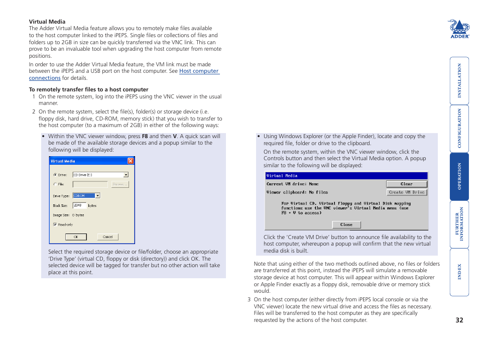 Adder virtual media, Featur | Adder Technology AdderLink iPEPS User Manual | Page 33 / 69