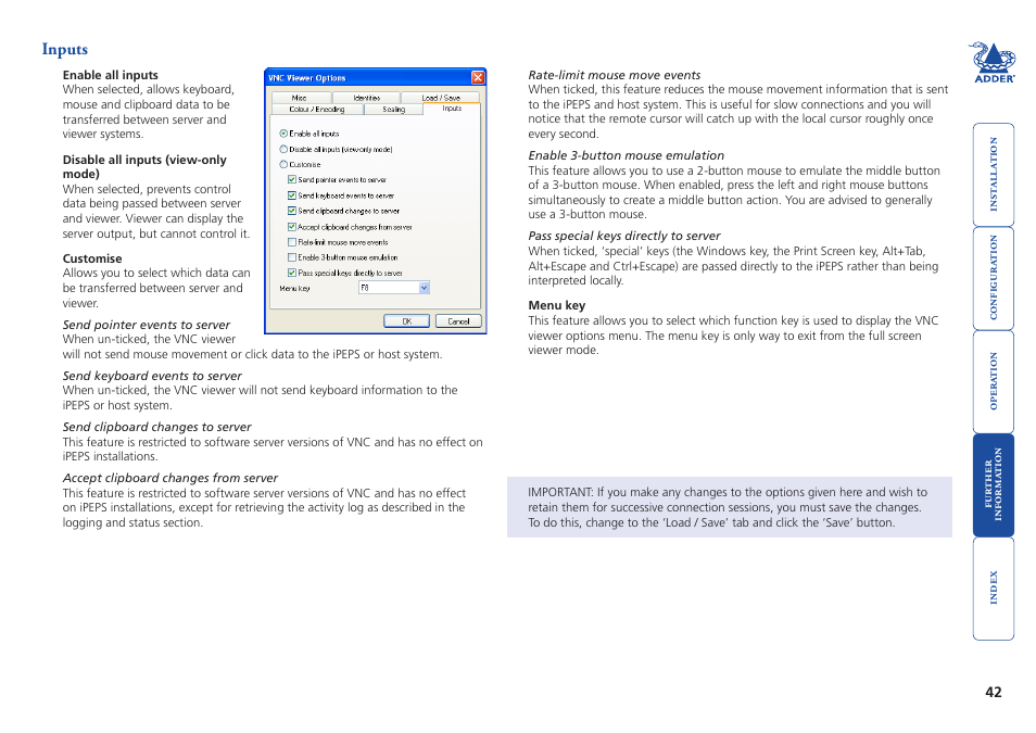 Inputs | Adder Technology AdderLink iPEPS User Manual | Page 43 / 69