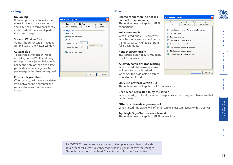 Scaling, Misc, Scaling misc | Adder Technology AdderLink iPEPS User Manual | Page 44 / 69