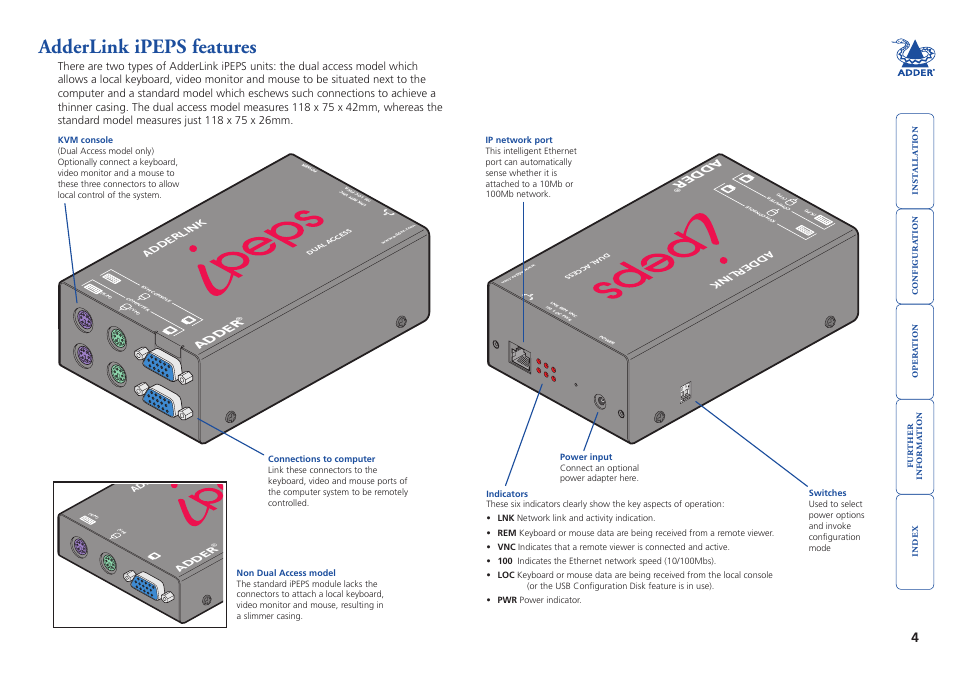 Adderlink ipeps features, Adder, Adderlink | Adder Technology AdderLink iPEPS User Manual | Page 5 / 69