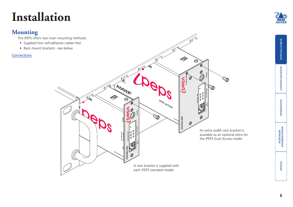 Installation, Mounting, Adder | Adde r, Adderlin k | Adder Technology AdderLink iPEPS User Manual | Page 7 / 69