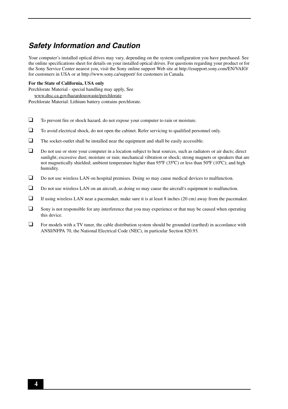 Safety information and caution | Sony VGC-RT100Y User Manual | Page 4 / 12