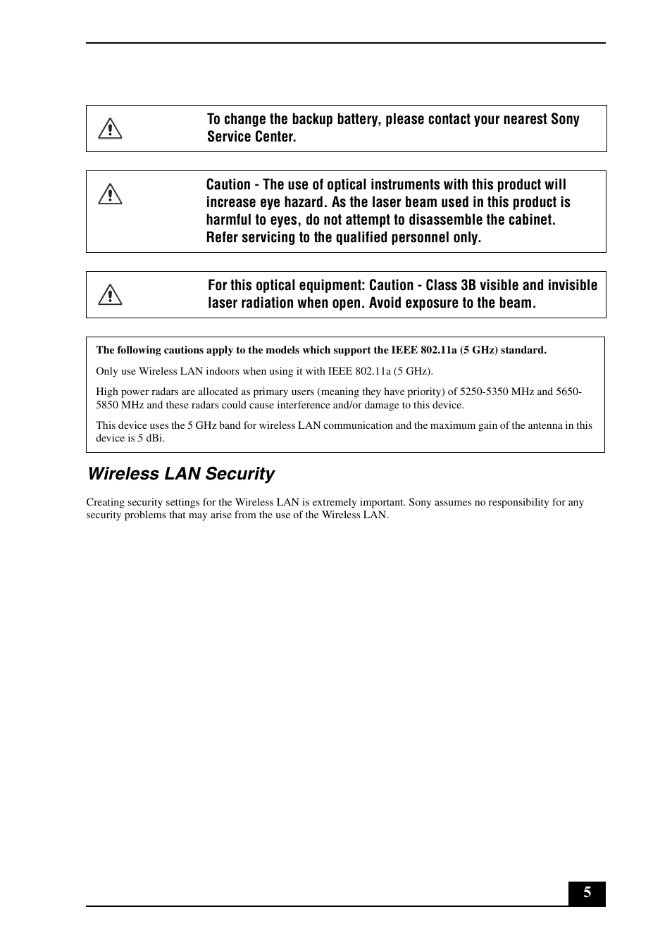 Wireless lan security | Sony VGC-RT100Y User Manual | Page 5 / 12