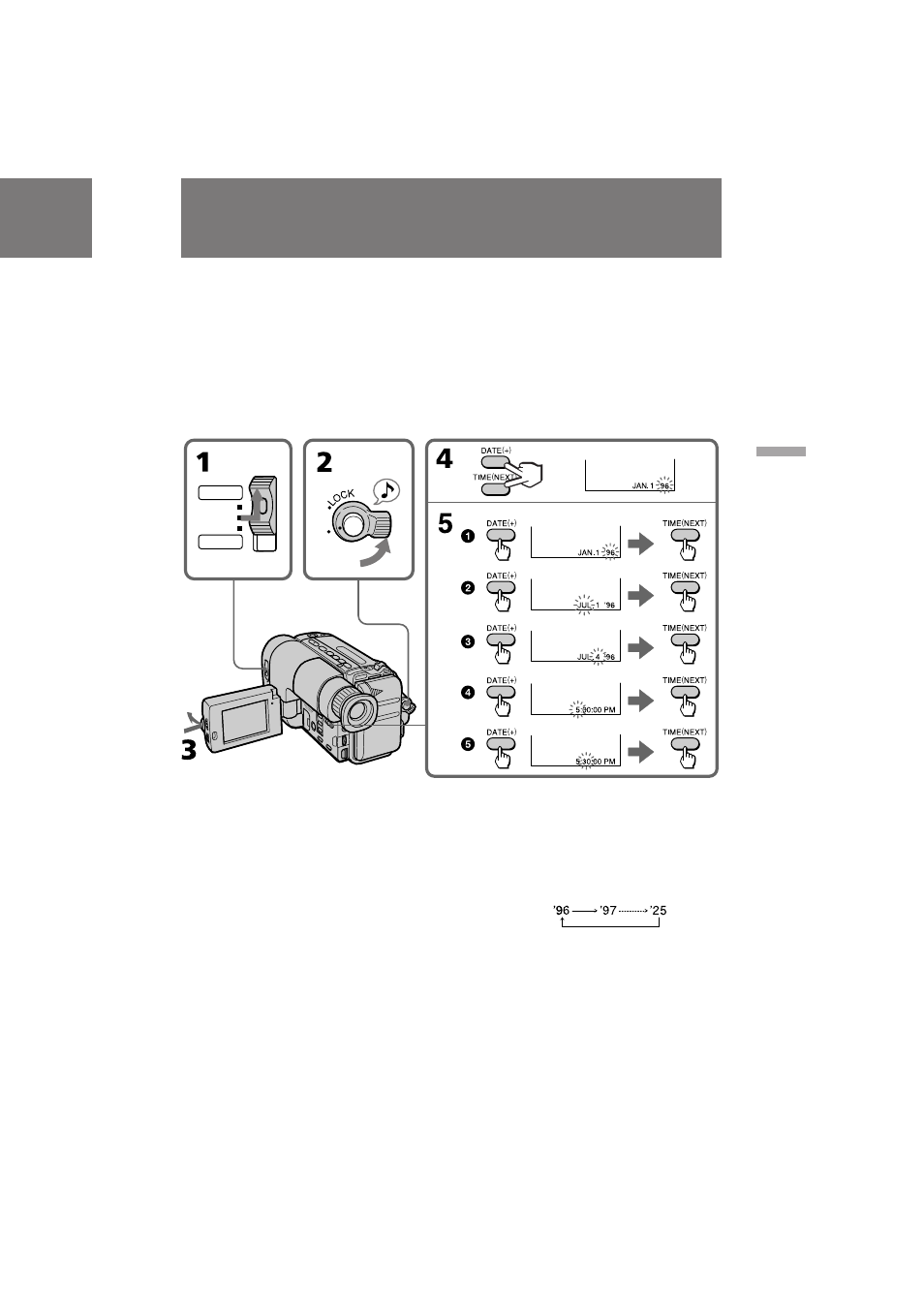 Resetting the date and time | Sony CCD-TRV211 User Manual | Page 33 / 56