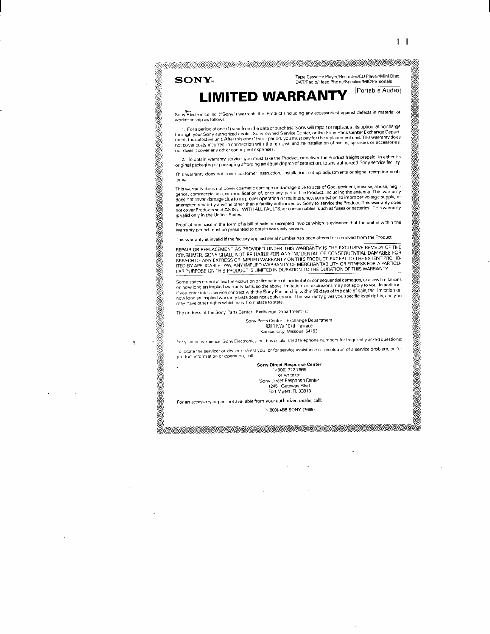 Limited warranty | Sony ICF-C723 User Manual | Page 5 / 11