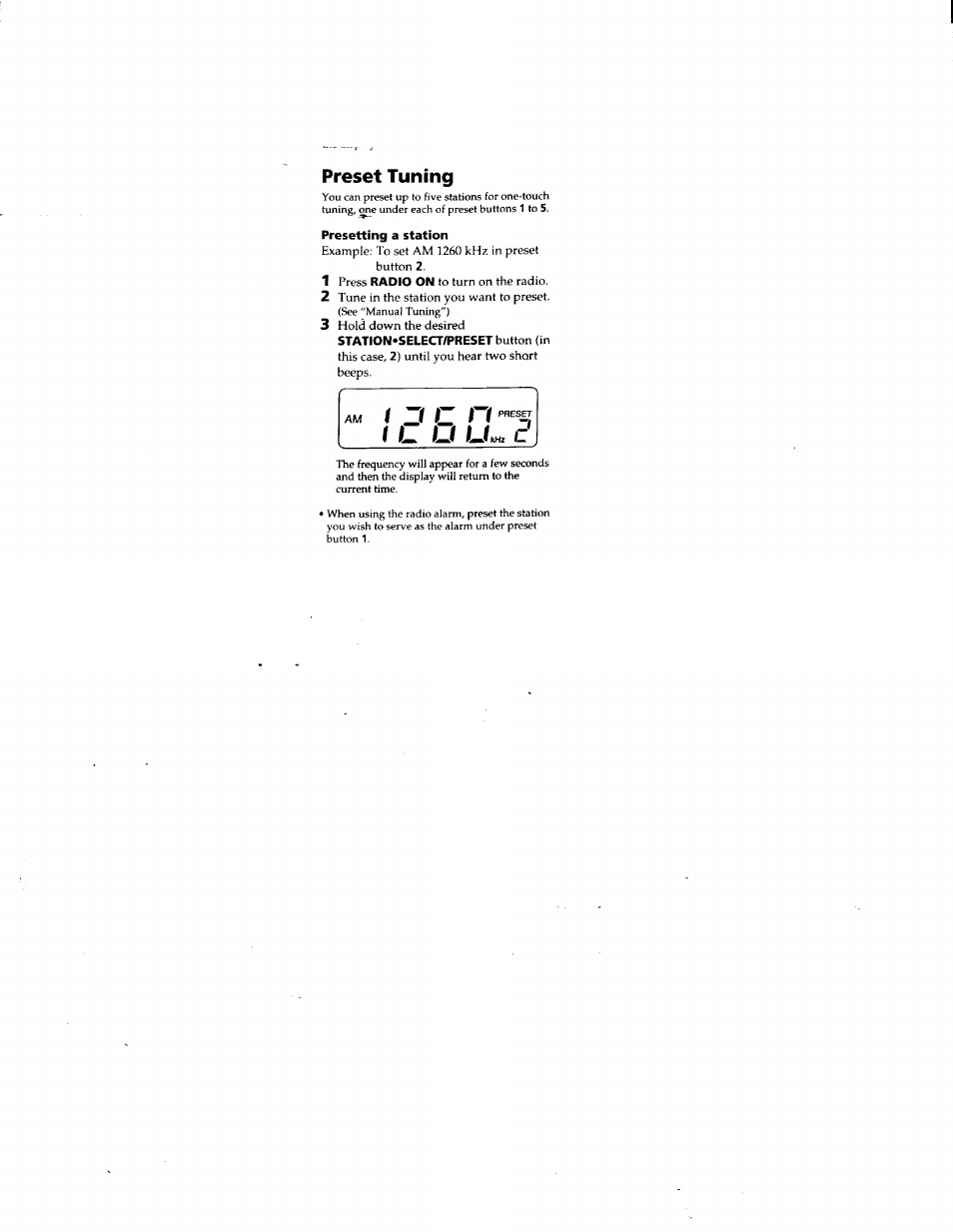 T l u ll, Preset tuning | Sony ICF-C723 User Manual | Page 8 / 11