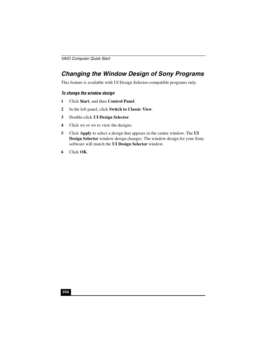 Changing the window design of sony programs | Sony PCG-GRS100 User Manual | Page 104 / 208