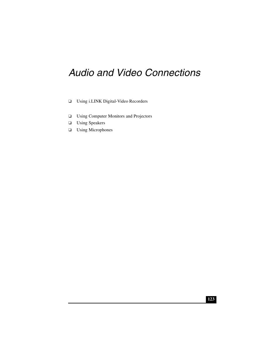 Audio and video connections | Sony PCG-GRS100 User Manual | Page 123 / 208