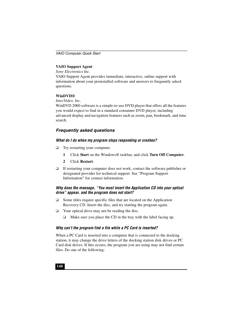 Frequently asked questions | Sony PCG-GRS100 User Manual | Page 148 / 208