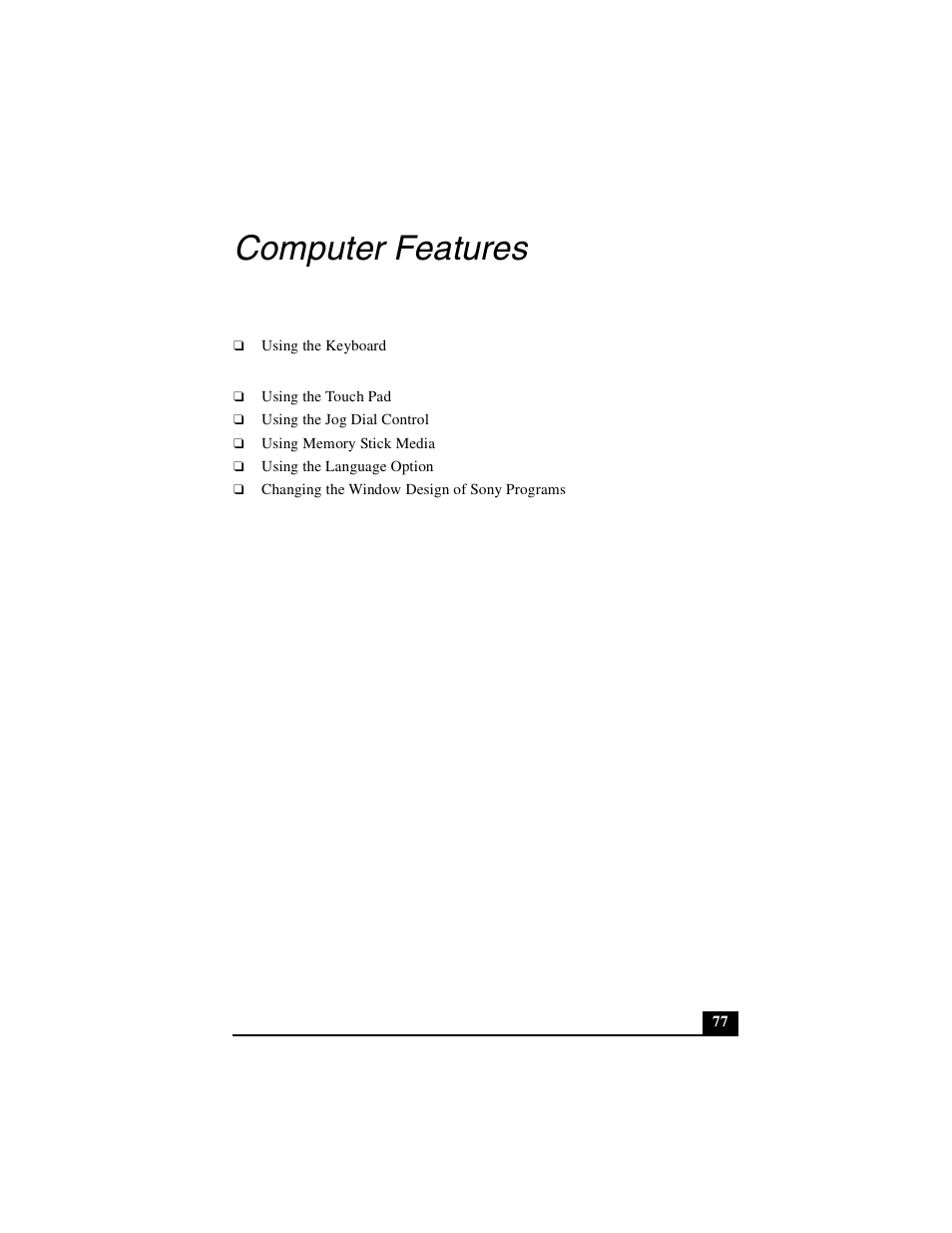 Computer features | Sony PCG-GRS100 User Manual | Page 77 / 208