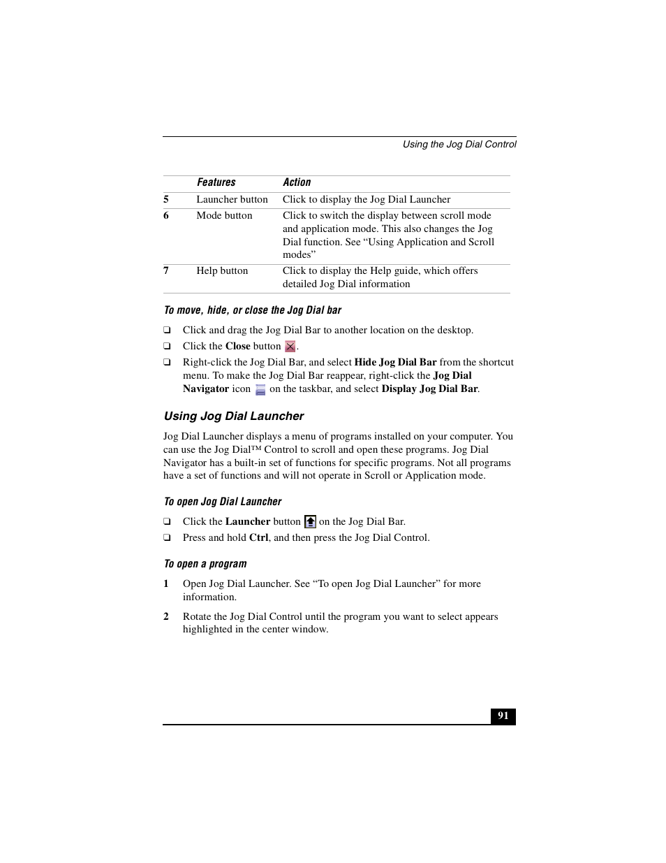 Using jog dial launcher | Sony PCG-GRS100 User Manual | Page 91 / 208