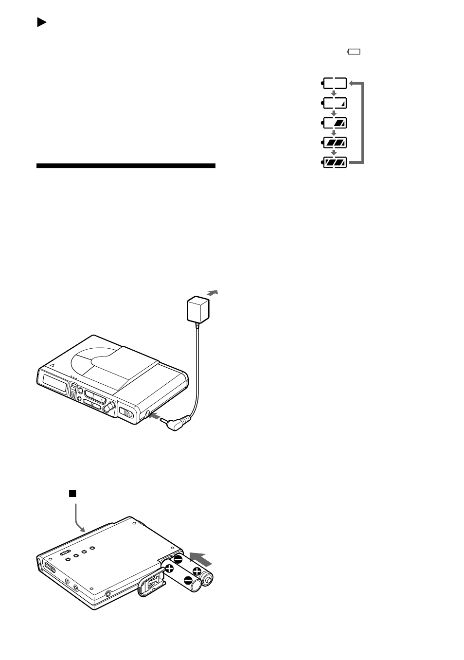 Power sources, Charging the nickel-cadmium rechargeable batteries, 23 z power sources | Sony MZ-R37 User Manual | Page 23 / 40