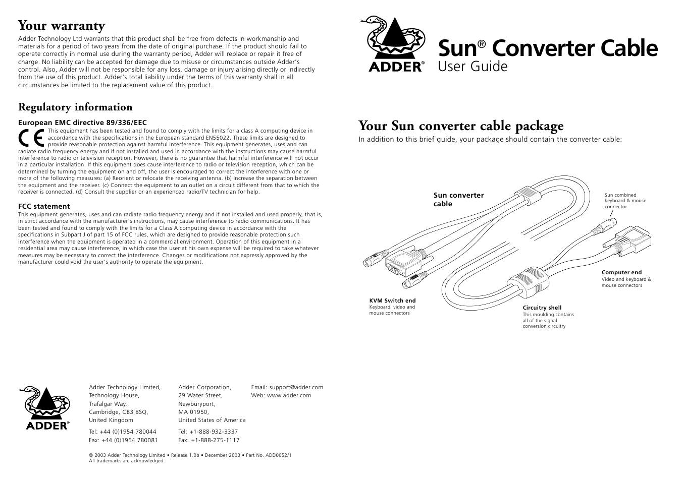 Adder Technology Cable Box User Manual | 2 pages